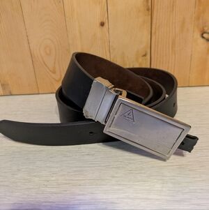 Guess Brown Leather Belt with Silver Buckle Size 40